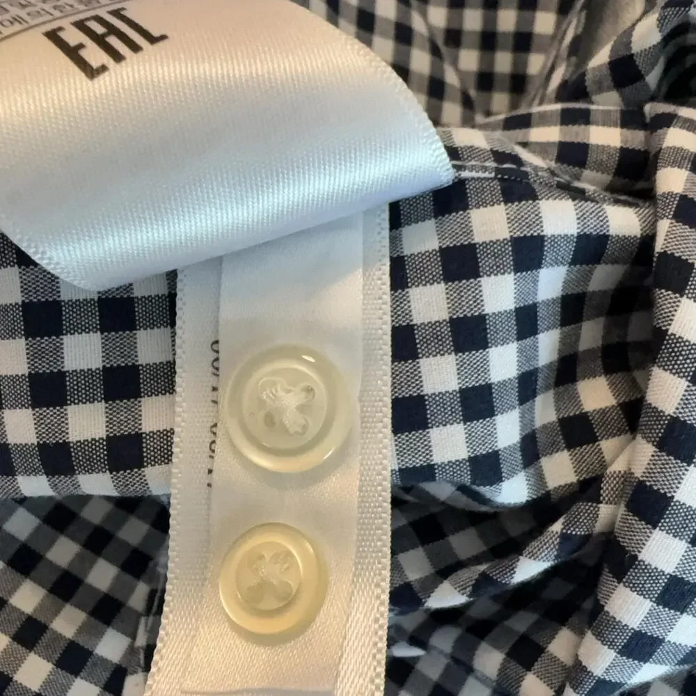 Banana Republic Grant Fit Shirt Mens Slim XL Blue Micro Gingham Non Iron Cotton
